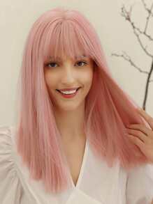 HAIRCUBE 18 Inch Long Straight Wigs For Women, Natural Synthetic Wigs With Bangs, Elegant Beautiful Natural Looking Heat Resistant Synthetic Wig For Cosplay Daily Party Use - Pink - View 2