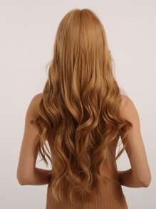 1pc Long Curly Hair Wig With Bang - Gold - View 2