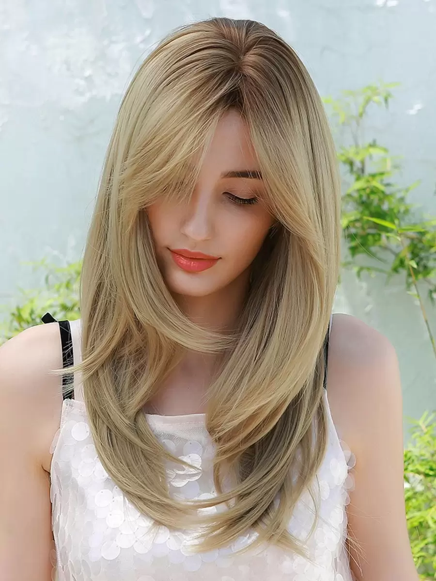 1pc Natural Straight Hair Wig With Bangs - Multicolor - View 1