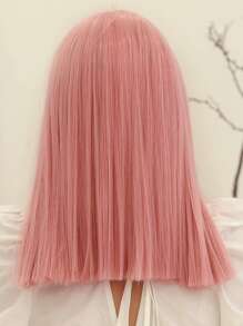 HAIRCUBE 18 Inch Long Straight Wigs For Women, Natural Synthetic Wigs With Bangs, Elegant Beautiful Natural Looking Heat Resistant Synthetic Wig For Cosplay Daily Party Use - Pink - View 3