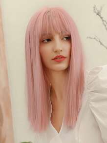HAIRCUBE 18 Inch Long Straight Wigs For Women, Natural Synthetic Wigs With Bangs, Elegant Beautiful Natural Looking Heat Resistant Synthetic Wig For Cosplay Daily Party Use - Pink - View 4