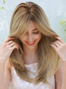 1pc Natural Straight Hair Wig With Bangs - Multicolor - View 3