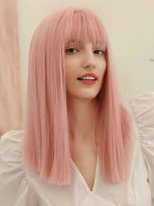 HAIRCUBE 18 Inch Long Straight Wigs For Women, Natural Synthetic Wigs With Bangs, Elegant Beautiful Natural Looking Heat Resistant Synthetic Wig For Cosplay Daily Party Use - Pink - View 5