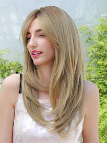 1pc Natural Straight Hair Wig With Bangs - Multicolor - View 4