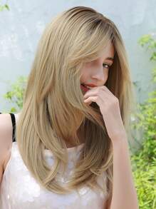 1pc Natural Straight Hair Wig With Bangs - Multicolor - View 5