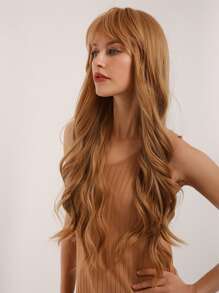 1pc Long Curly Hair Wig With Bang - Gold - View 7