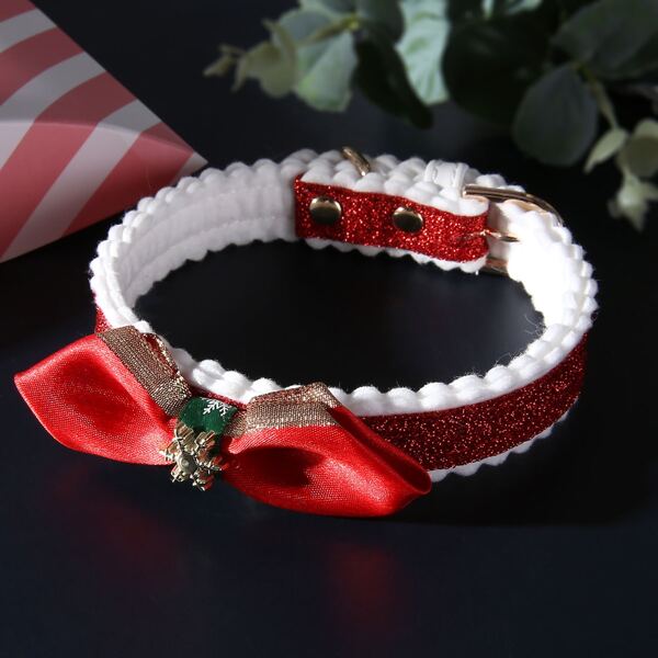 

1pc Bow Decor Cat Collar With Buckle, Red