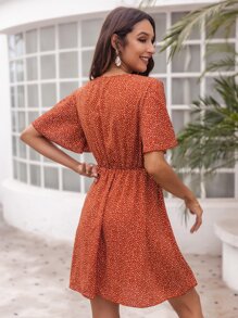 Laranja Queimado Estampa em toda a parte Boho Vestido