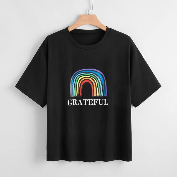 

Plus Letter & Rainbow Print Tee, Black