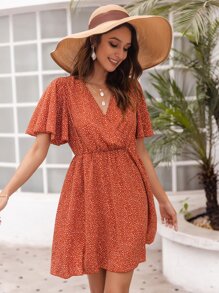 Laranja Queimado Estampa em toda a parte Boho Vestido