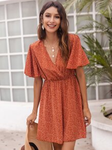 Laranja Queimado Estampa em toda a parte Boho Vestido