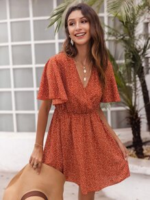 Laranja Queimado Estampa em toda a parte Boho Vestido