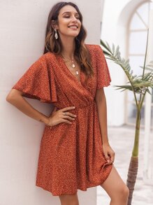 Laranja Queimado Estampa em toda a parte Boho Vestido
