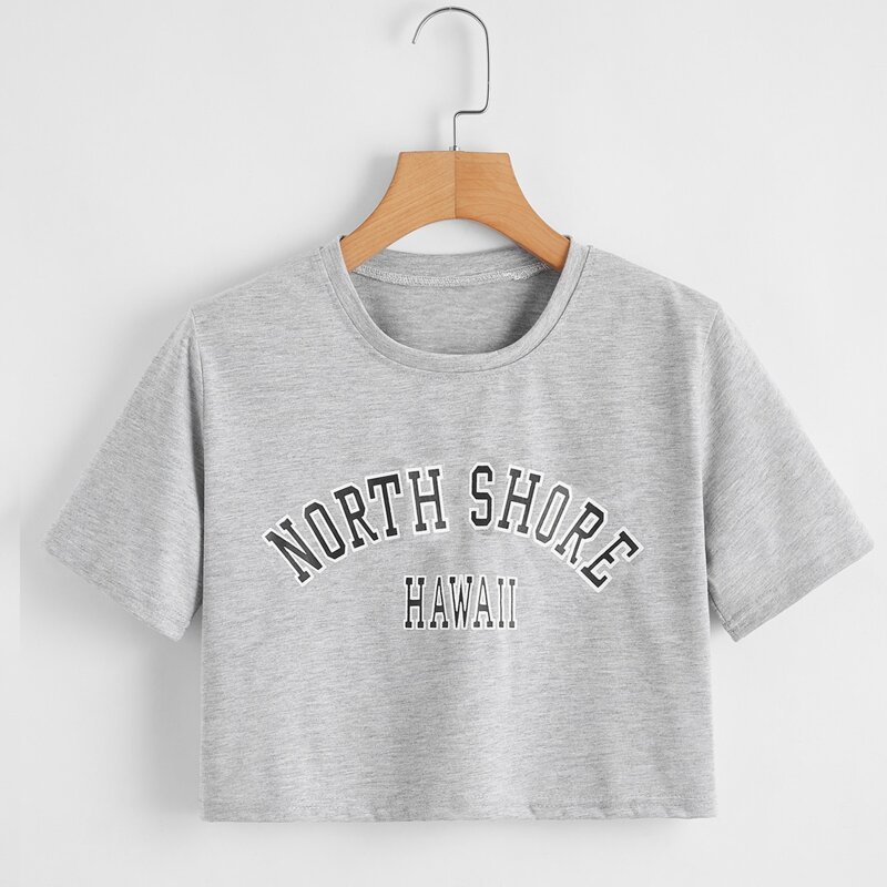 

Letter Graphic Crop Tee, Light grey