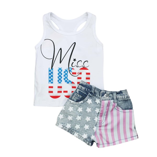 

Toddler Girl Flag And Letter Graphic Tank Top & Denim Shorts, Multicolor
