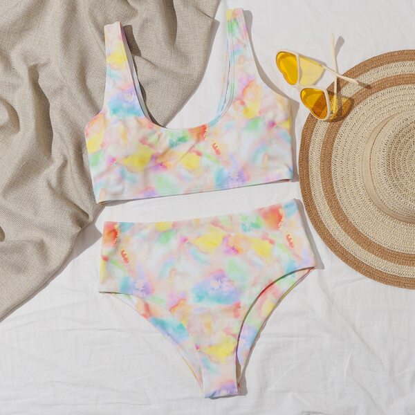 

Tie Dye High Waisted Bikini Swimsuit, Multicolor