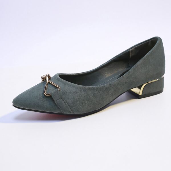 

Metal Decor Suede Pumps, Dark green