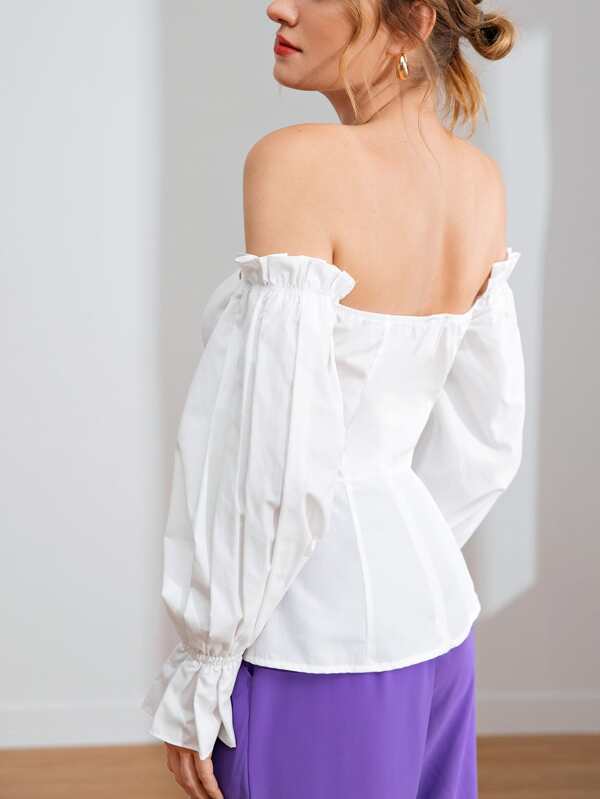 off shoulder frill trim pleated top