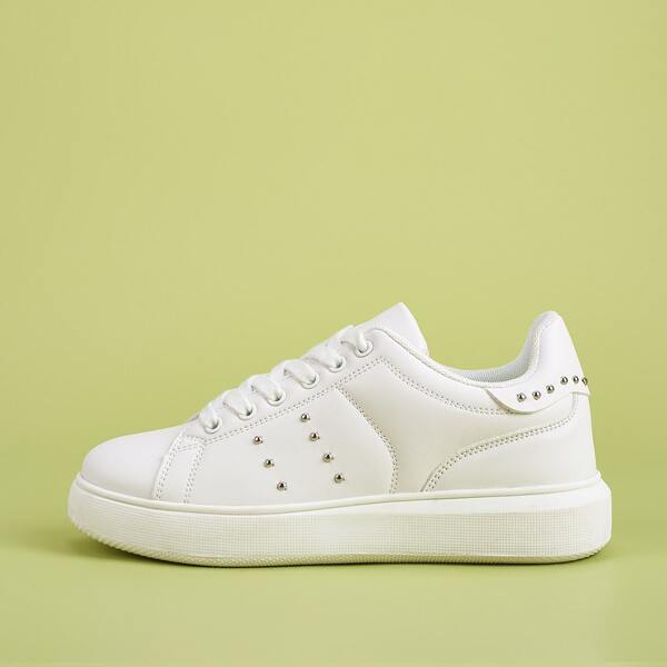 

Lace-up Front Studded Decor Sneakers, White