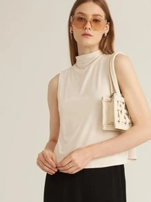 MOTF PREMIUM Top sin manga de cuello alto de rayón - Beis - Ver 1