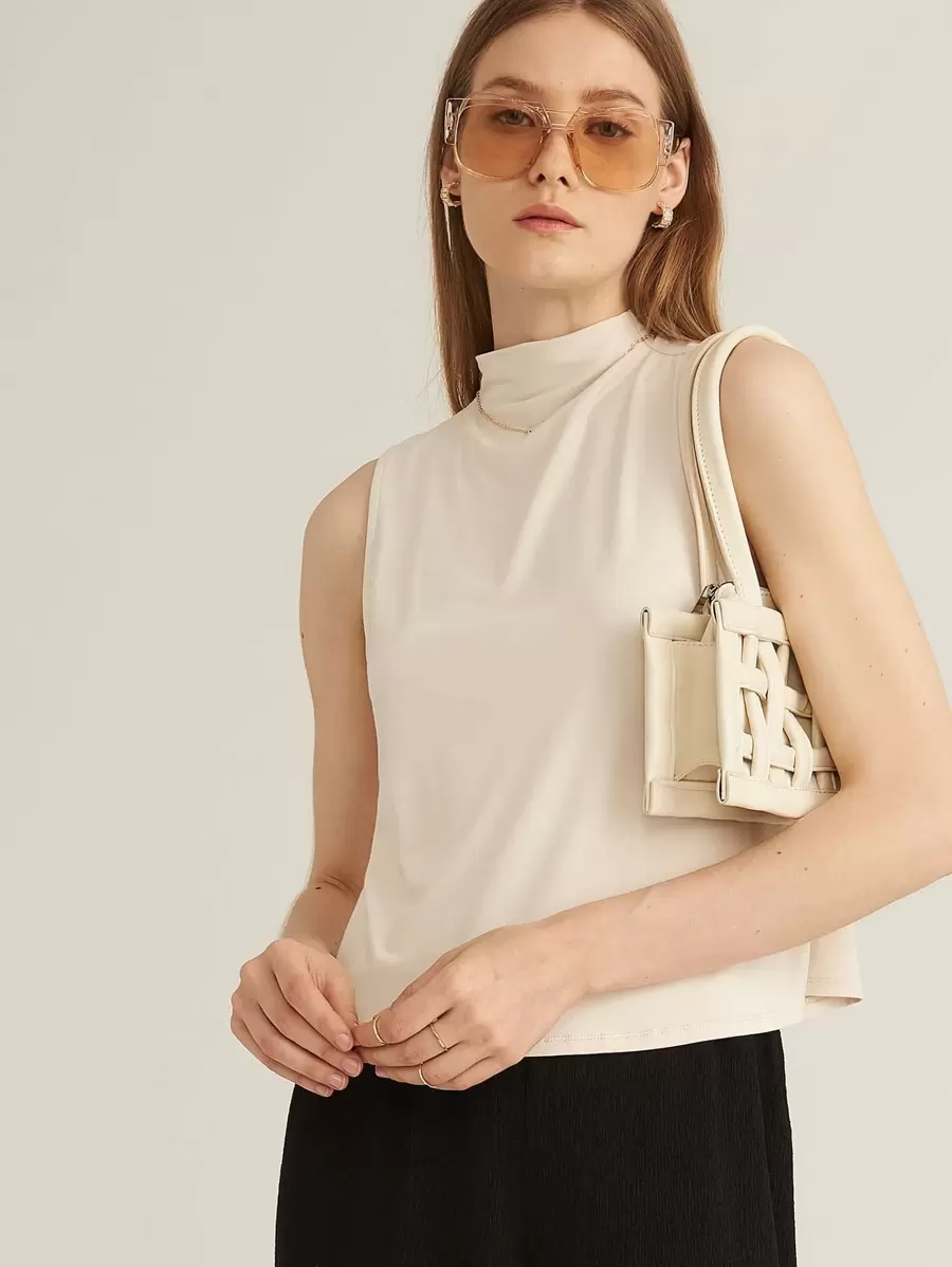 MOTF PREMIUM Top sin manga de cuello alto de rayón - Beis - Ver 1