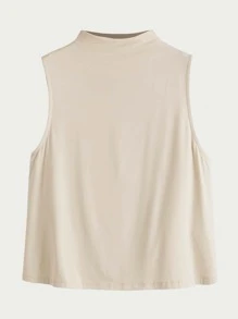 MOTF PREMIUM Top sin manga de cuello alto de rayón - Beis - Ver 4