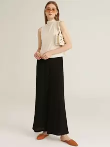 MOTF PREMIUM Top sin manga de cuello alto de rayón - Beis - Ver 6