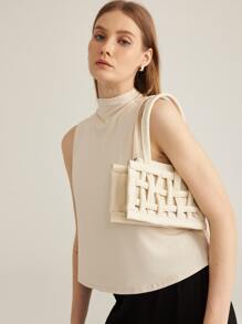 MOTF PREMIUM Top sin manga de cuello alto de rayón - Beis - Ver 7