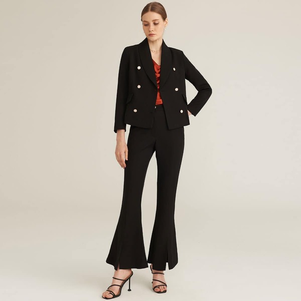 

Двубортный пиджак и расклешенные брюки, Чёрный