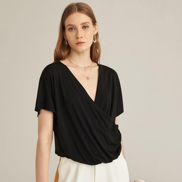 

MODAL DRAPED SURPLICE TOP, Black