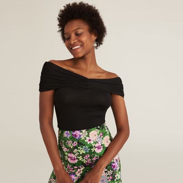 

MODAL OFF SHOULDER RUCHED TOP, Black