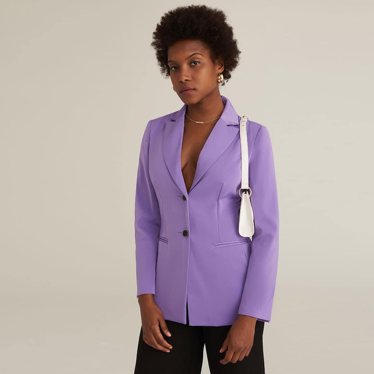 

PREMIUM Peak Collar Double Welt Pocket Single Breasted Blazer, Pastel lilac purple