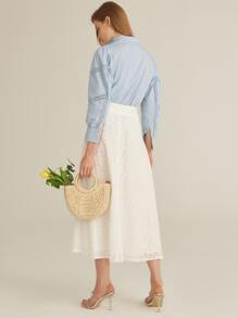SHEIN 紐扣網眼蕾絲拼接襯衫 - 淺藍色 - 查看 2