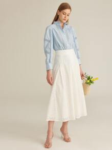 SHEIN 紐扣網眼蕾絲拼接襯衫 - 淺藍色 - 查看 3