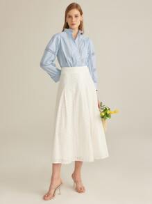 SHEIN 紐扣網眼蕾絲拼接襯衫 - 淺藍色 - 查看 8
