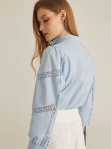 SHEIN 紐扣網眼蕾絲拼接襯衫 - 淺藍色 - 查看 10