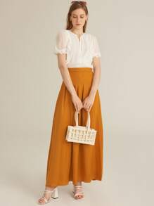 SHEIN Camisa ribete fruncido de manga farol - Blanco - Ver 3