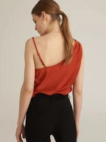 SHEIN Asymmetrical Neck Satin Top - Burnt Orange - View 2