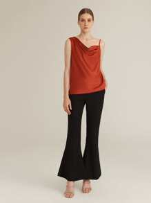 SHEIN Asymmetrical Neck Satin Top - Burnt Orange - View 3