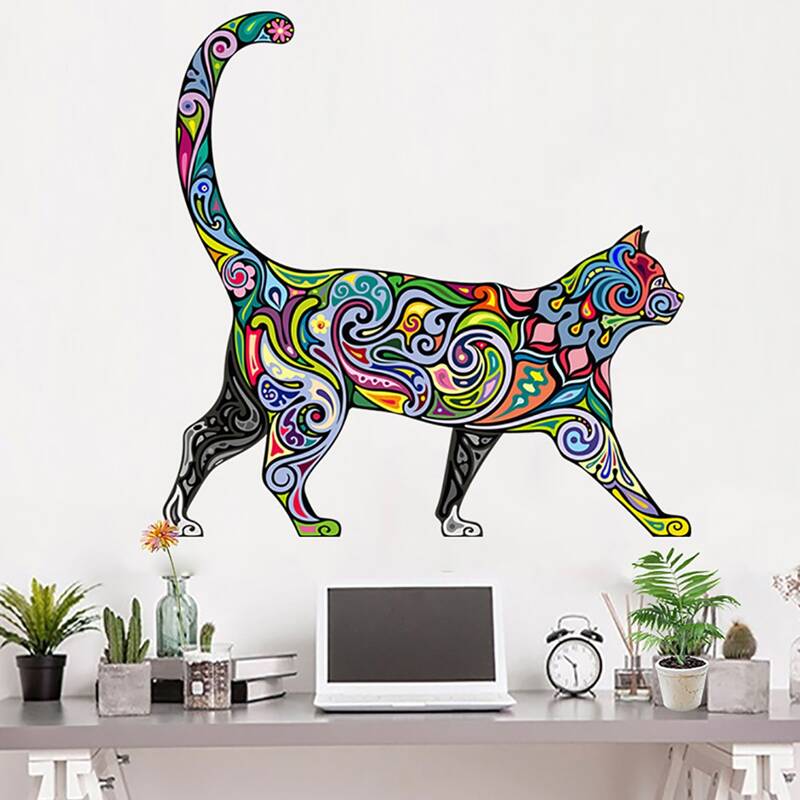 

4pcs Cat Print Wall Sticker Set, Multicolor