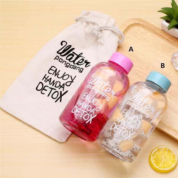 

1pc Letter Graphic Water Bottle With Bag, Multicolor