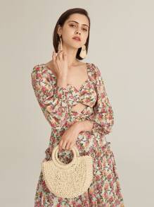 SHEIN Robe fleurie à manches bouffantes