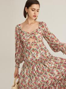 SHEIN Robe fleurie à manches bouffantes