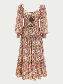 SHEIN Robe fleurie à manches bouffantes