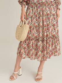 SHEIN Robe fleurie à manches bouffantes