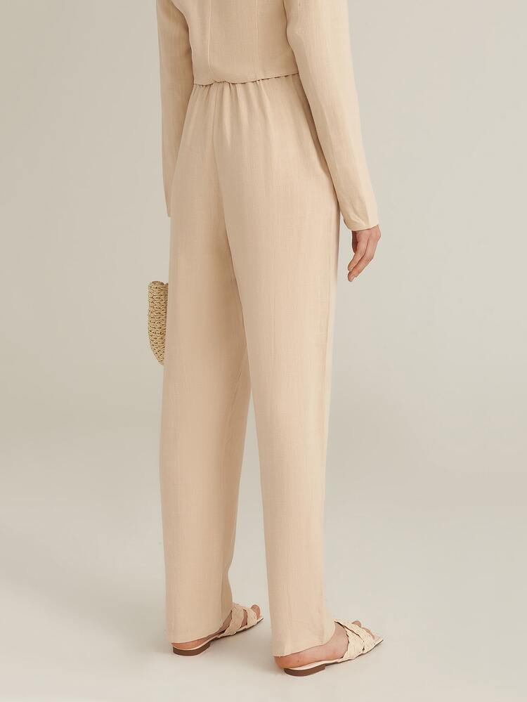 SHEIN Conjunto blazer con botón de cuello con solapa con pantalones - Caqui - Añade 2