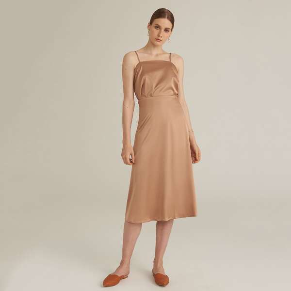 

PREMIUM Satin Cami Top & Skirt Set, Camel
