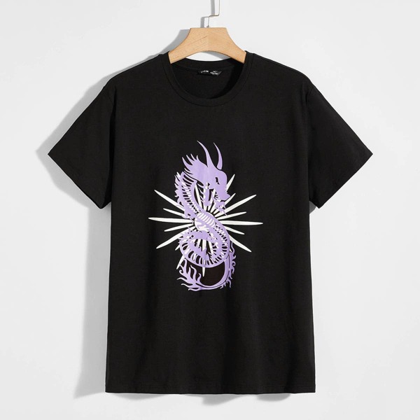 

Men Dragon Print Tee, Black