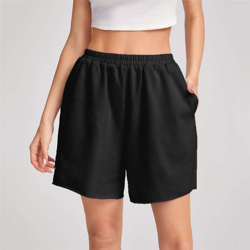 

Elastic Waist Slant Pocket Solid Shorts, Black