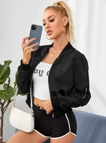 SHEIN Essnce Cazadoras Cremallera Liso Negro Casual - Negro - Ver 1